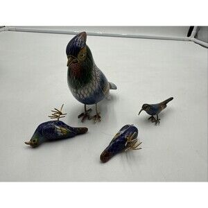 Lot Of 4 Cloisonne Enamel Bird Figurine Sculpture  Metal Vintage Estate Find
